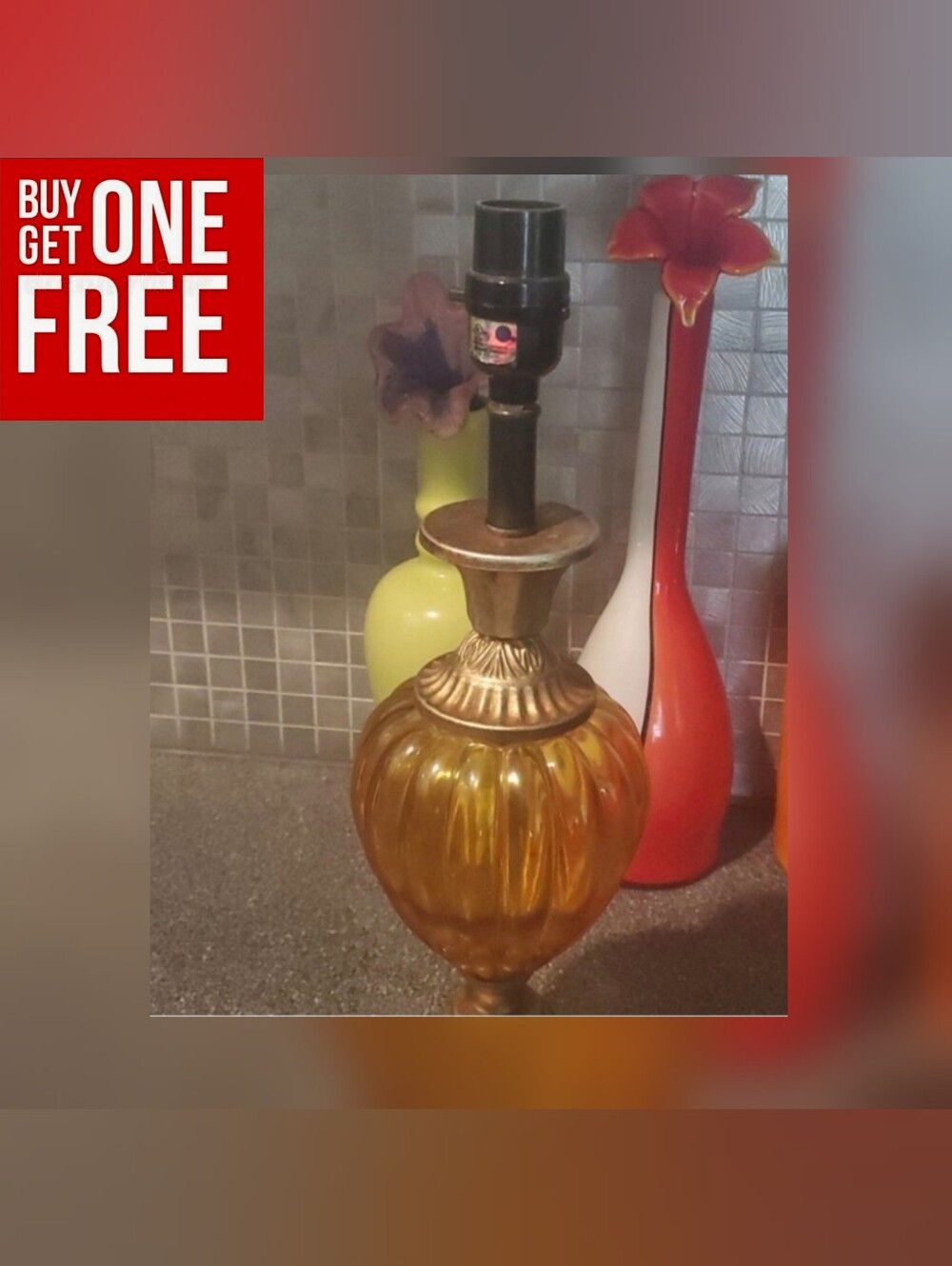 Vintage Amber Glass Table Lamp